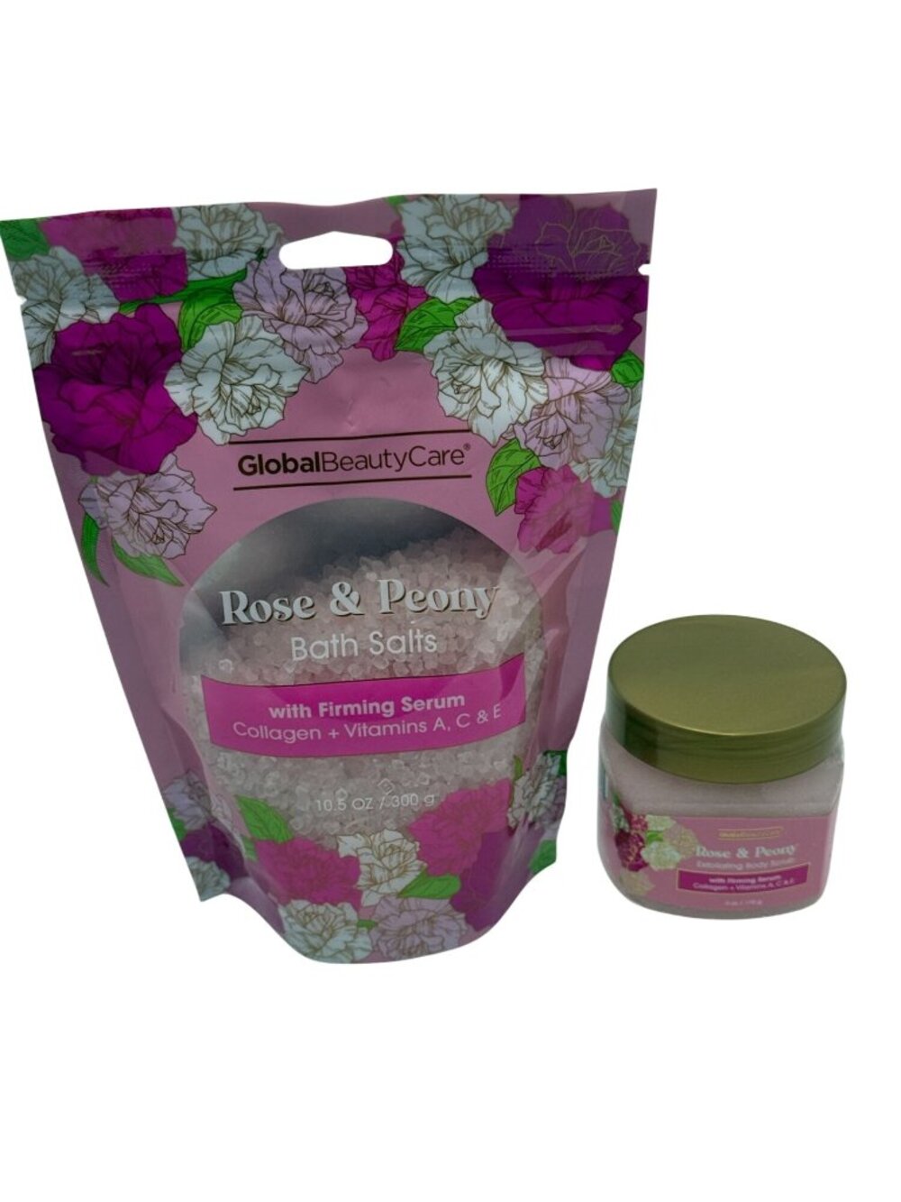 Global Beauty Care Rose & Peony Spa Gift Set Bath Salts Body Scrub